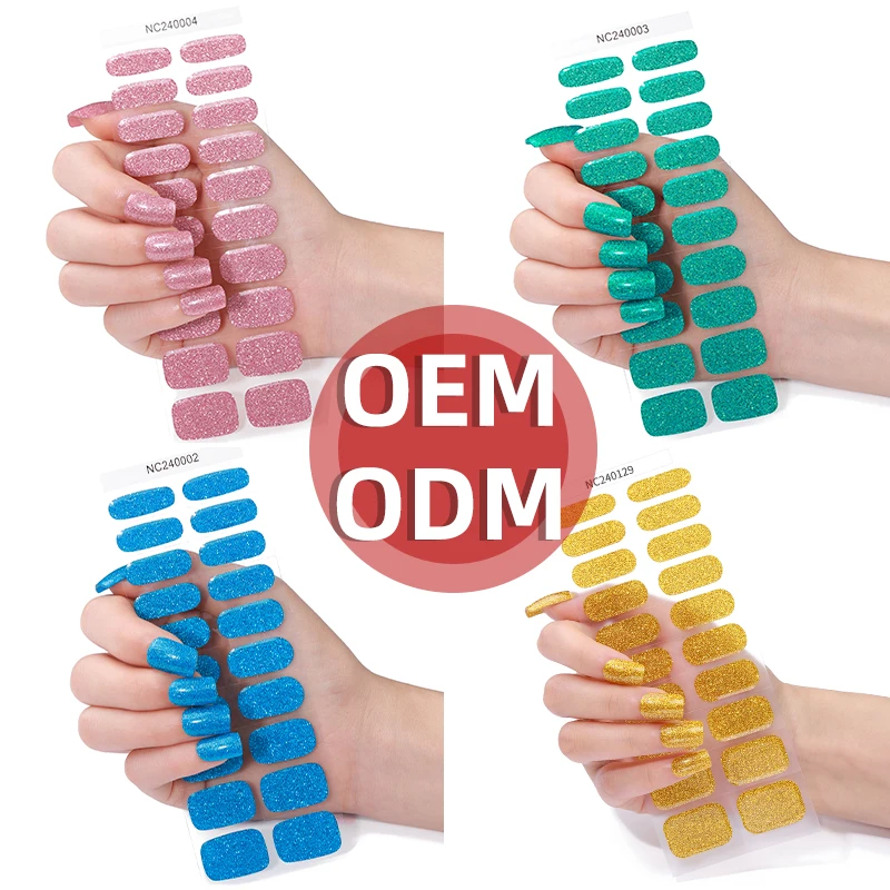 China Wholesale Market Agents High Quality Solid Glitter UV Light Baked Semi Cured Gel Nail Sticker