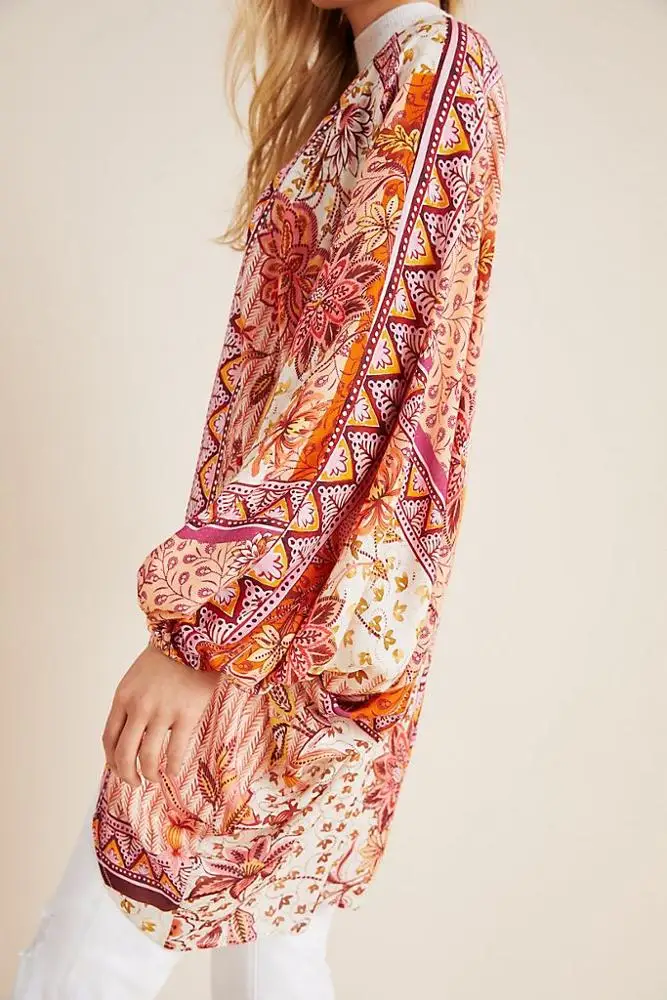 Madeline Cocoon Kimono Oversize Loose Fit Lantern Sleeve Floral Print Boho Kimonos Cover Ups Tops