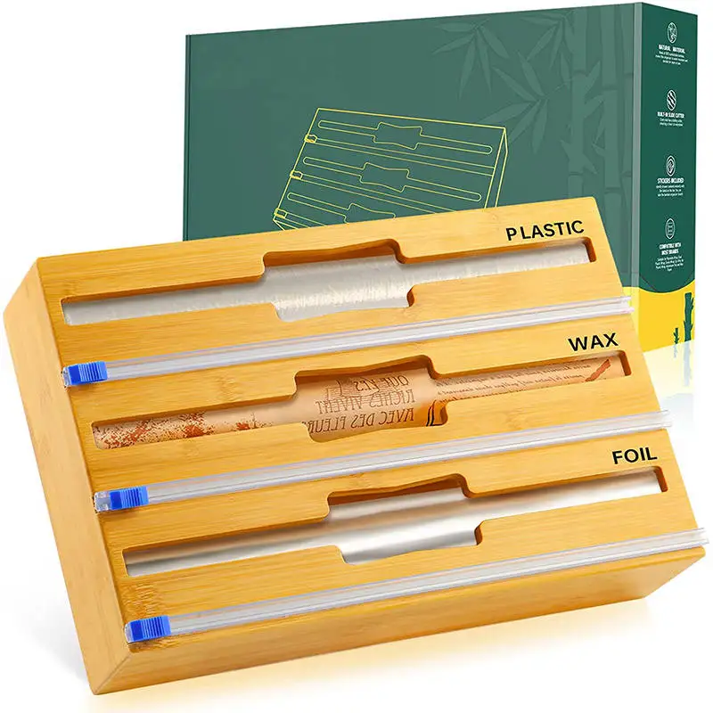 Домашний кухонный Настольный органайзер для упаковки 3 в 1 диспенсер алюминиевой фольги и пластиковой бамбуковой пленки пищевых с резаком
