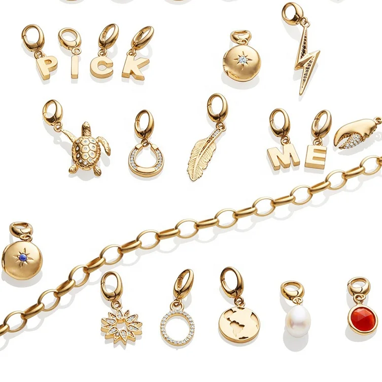 925 Sterling Silver 14/18K Gold Plated Lobster Clasp Fashion Letter Ocean Charm Pendant for Bracelet Necklace Jewelry Making