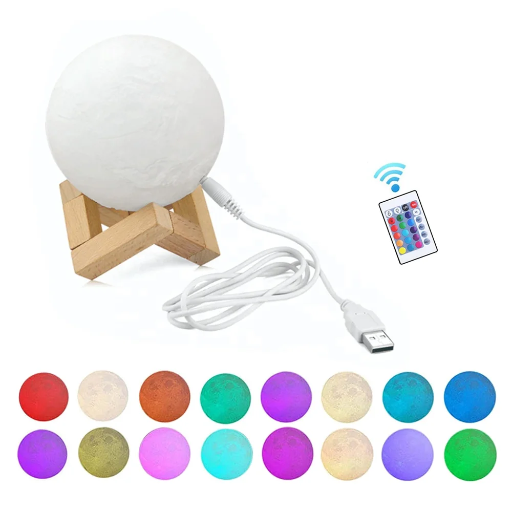2023 hot sale 3d printing 3 or 16 color remote and touch control moon light moon lamp with  support OEM&ODM