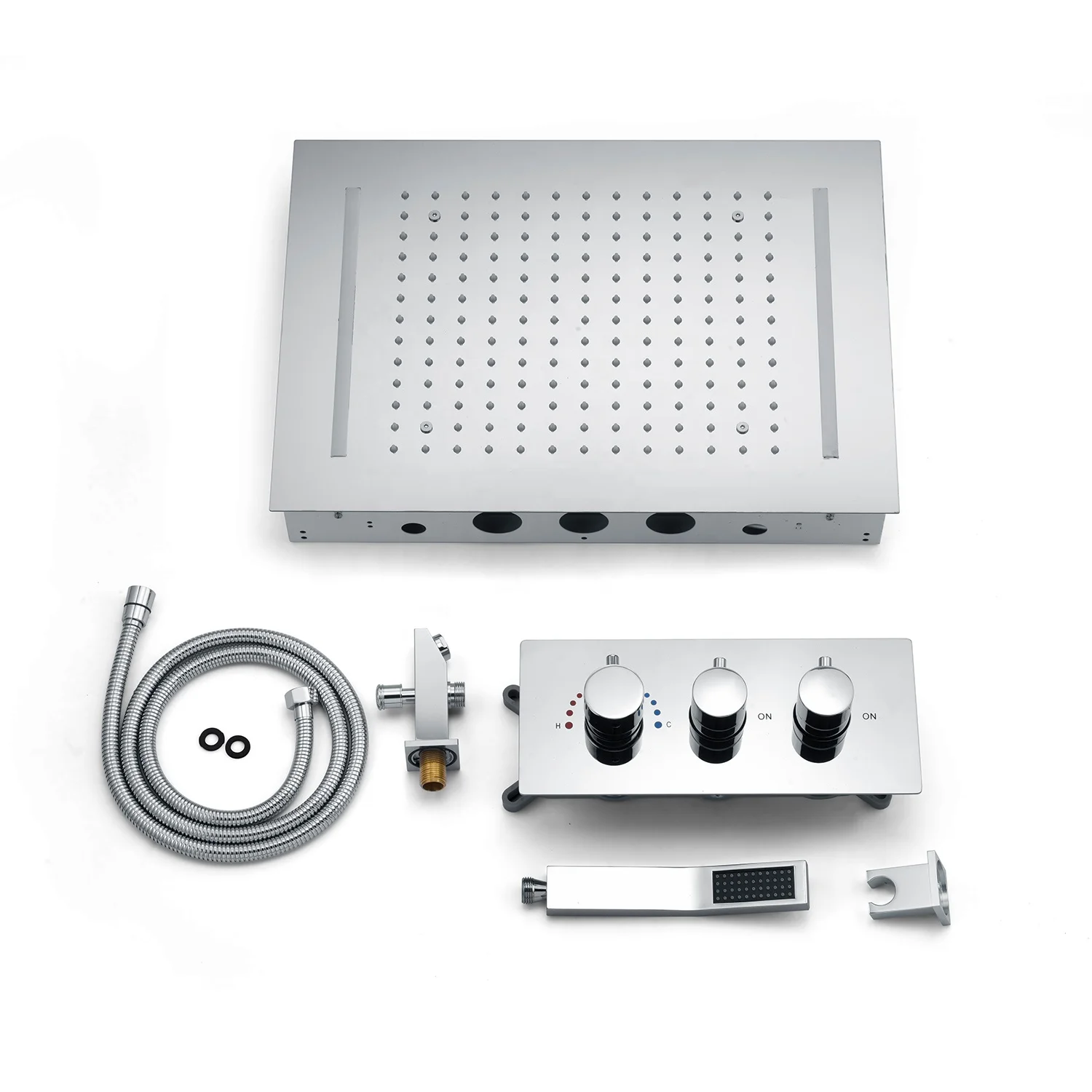 2022 Guangzhou Salina Hot Sell 3 Functions Large 16 inch Bathroom LED Lighting Ceiling Embedded Rainfall Sprayer Shower Heads