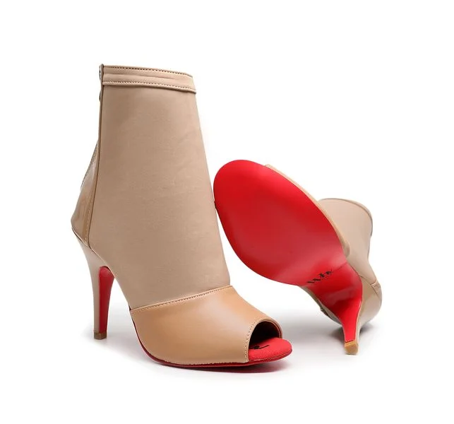 Women Ballroom Latin Dance Shoes Black Soft Bottom Bachata Salsa Dance Sandals Woman thin Heel 8.5cm 10cm 11cm Sock Boots