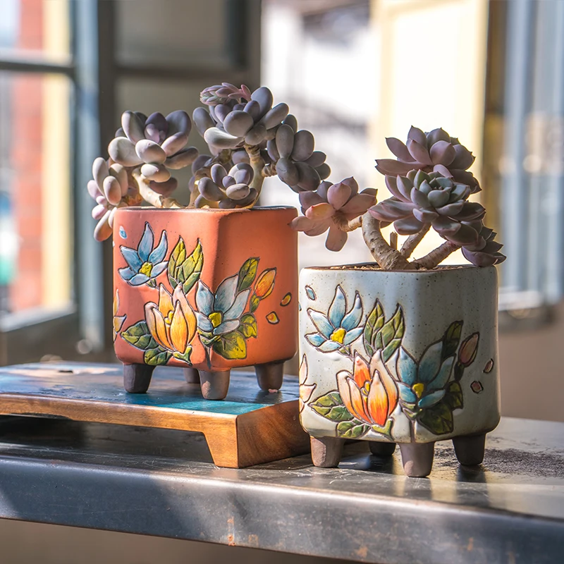 Hand Painting Wholesale Decorative Ceramic Flower pots Fleshy Creative Customized Europe Style Flowerpot