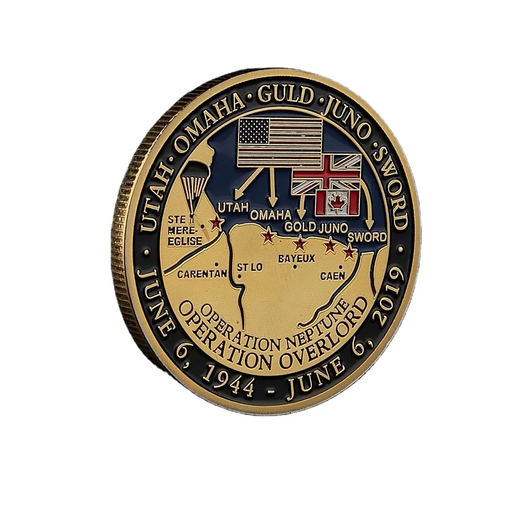 Metal Manufacturer Custom Anniversary France D-Day Normandy Gold Silver Plated Challenge Coin