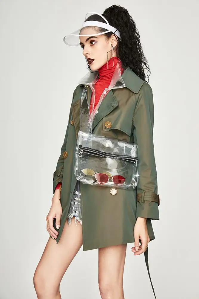 
Women Office Swear Long Sleeves Double Breasted Fitting Short Windbreaker Jacket 