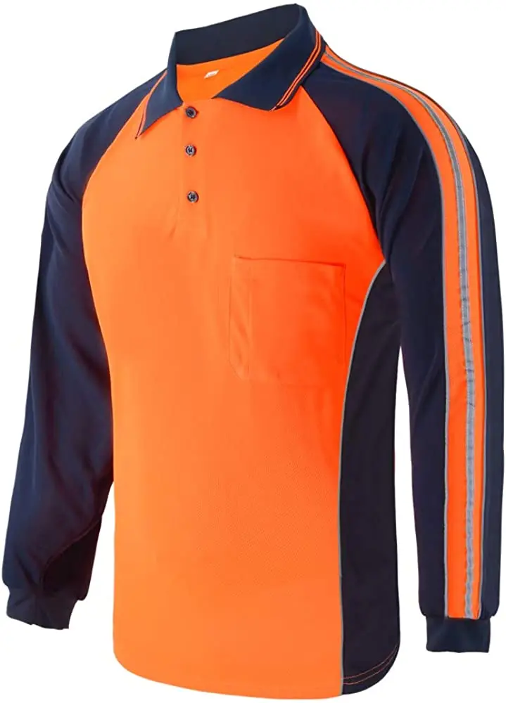 Custom Safety Construction Shirt High Visibility Long Sleeve Tshirt Reflective Work Polo T Shirts For Men Hi Vis Wear