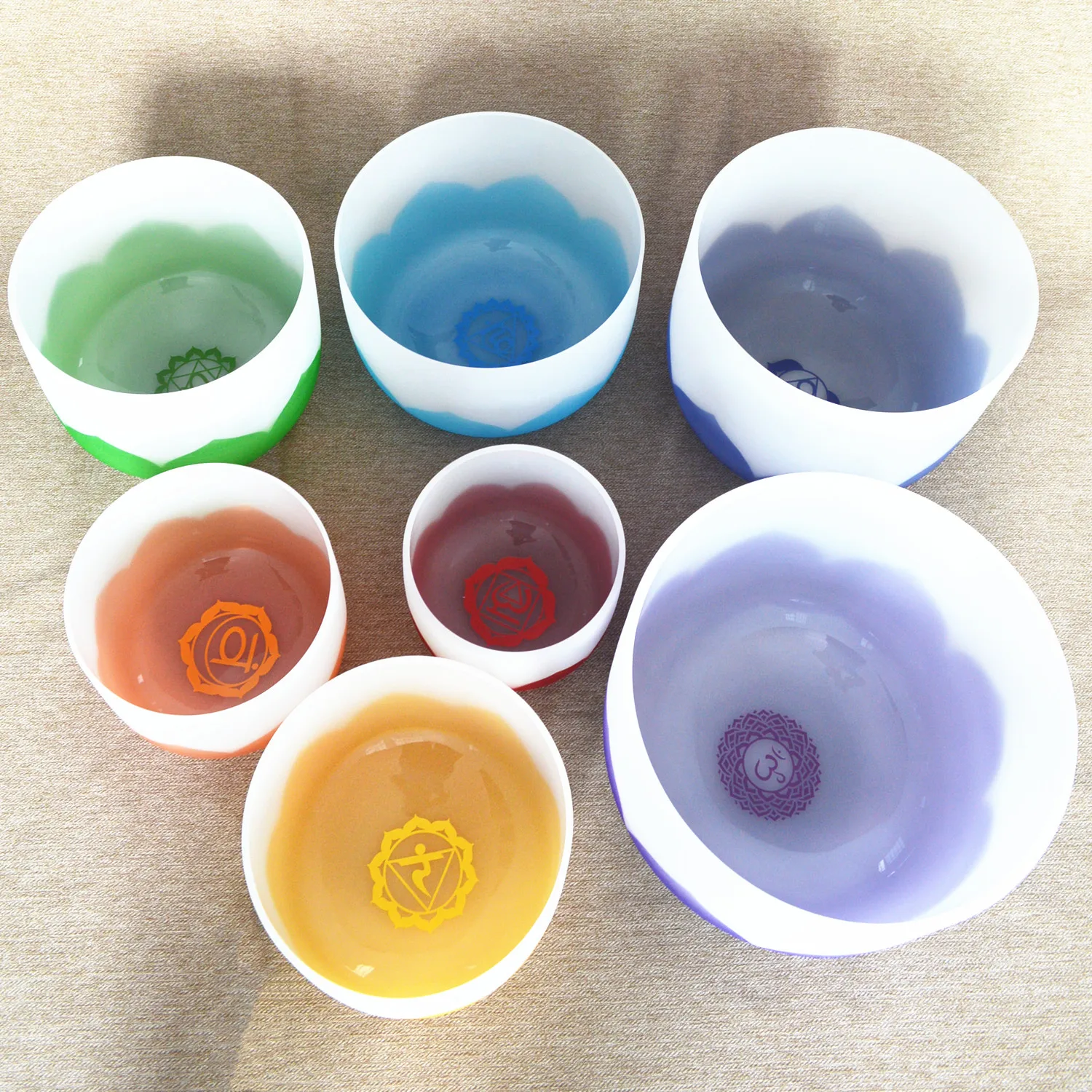 HF Chakra Tuned 432Hz 440Hz Chakra Lotus Design Quartz Crystal Singing Bowls Set with free mallet and o-ring