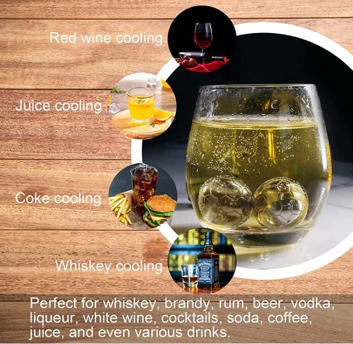 Высококачественные кубики льда из нержавеющей стали в форме футбольного мяча, многоразовый кубик льда