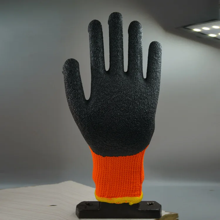7 Gauge Coated Wrinkle Warm Fleece Lined Latex Glove Malaysia Top Wear Resistant Non Slip Dipped Labor Thermal Winter Glove