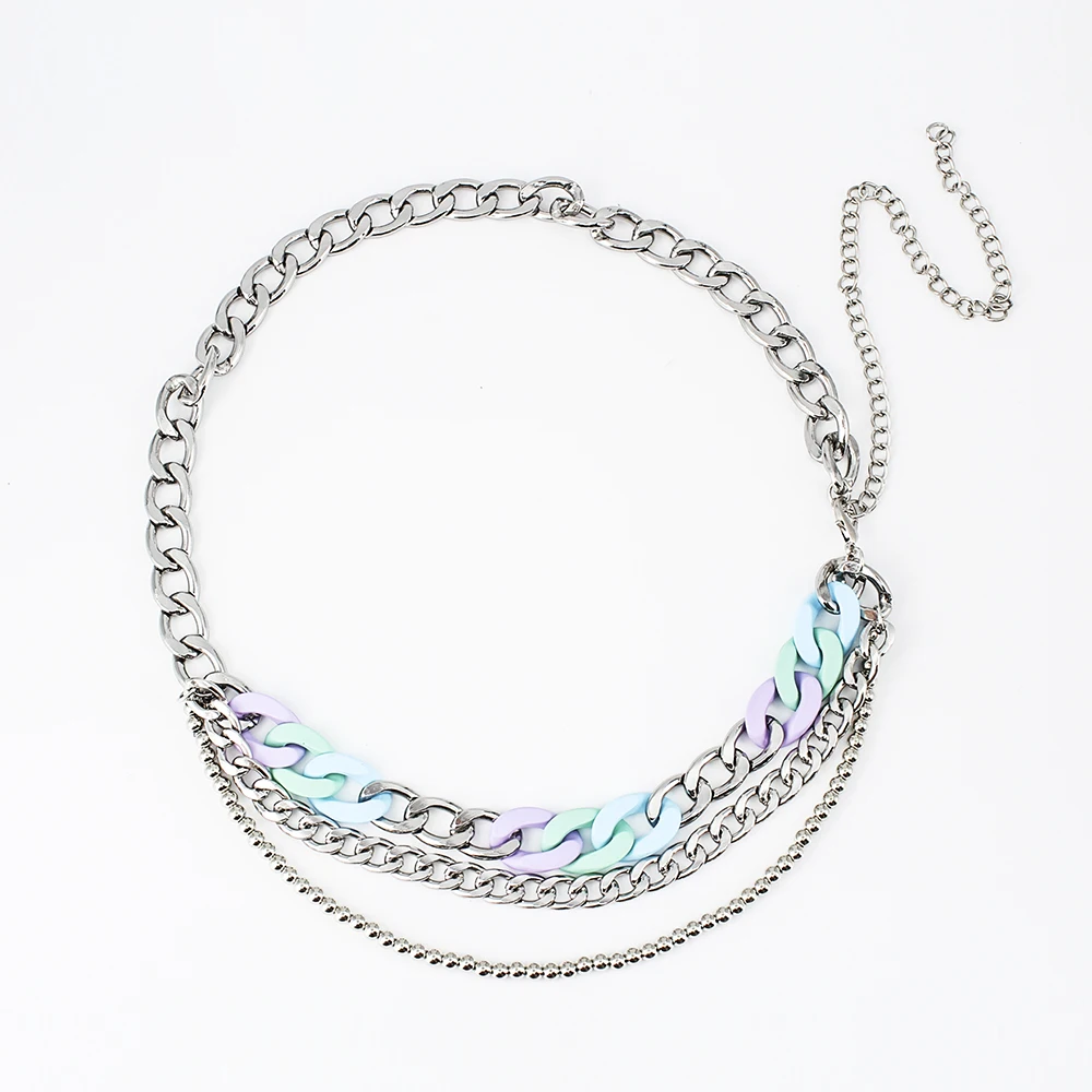 Wholesale High Quality multi colors plastic chain accessories three layers shiny & Link metal chain belt