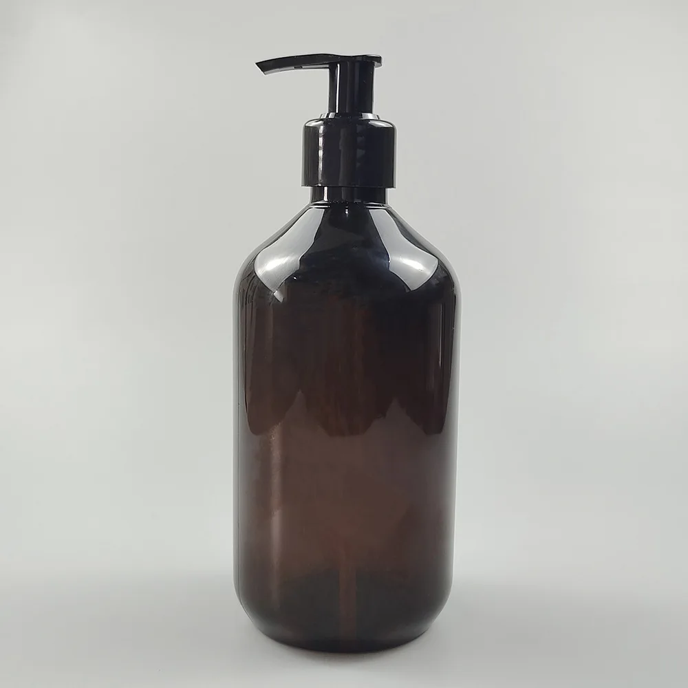 500ML Plastic Lotion Pump Bottle Empty Lotion Bottle with Pump with 28/410 Left Right Lotion Pump in Dark Amber Color PET CN;ZHE