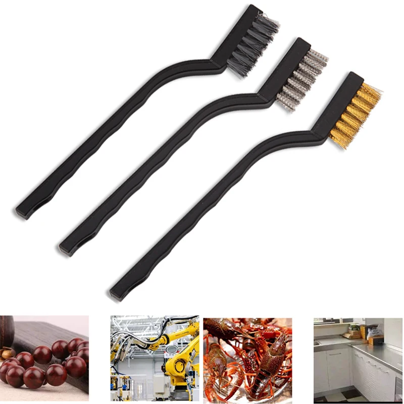 3pc Stainless Steel Copper Wire Brush Tooth Brushes Rust Scrub Remove Cleaning Tools 17cm