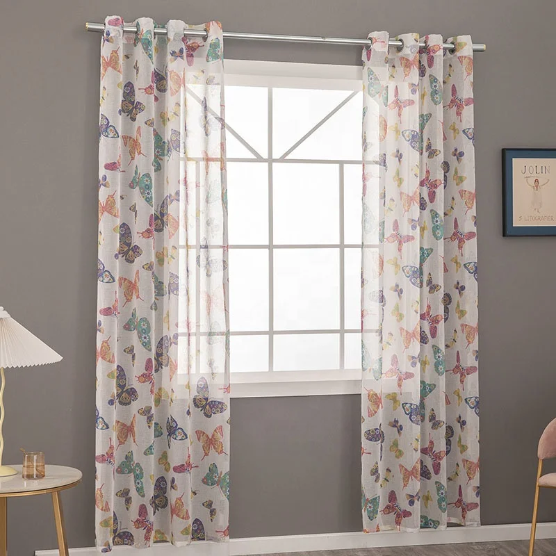 Bindi Wholesale Modern Printed Soft Grommet Living Room Butterfly Sheer Linen Curtains