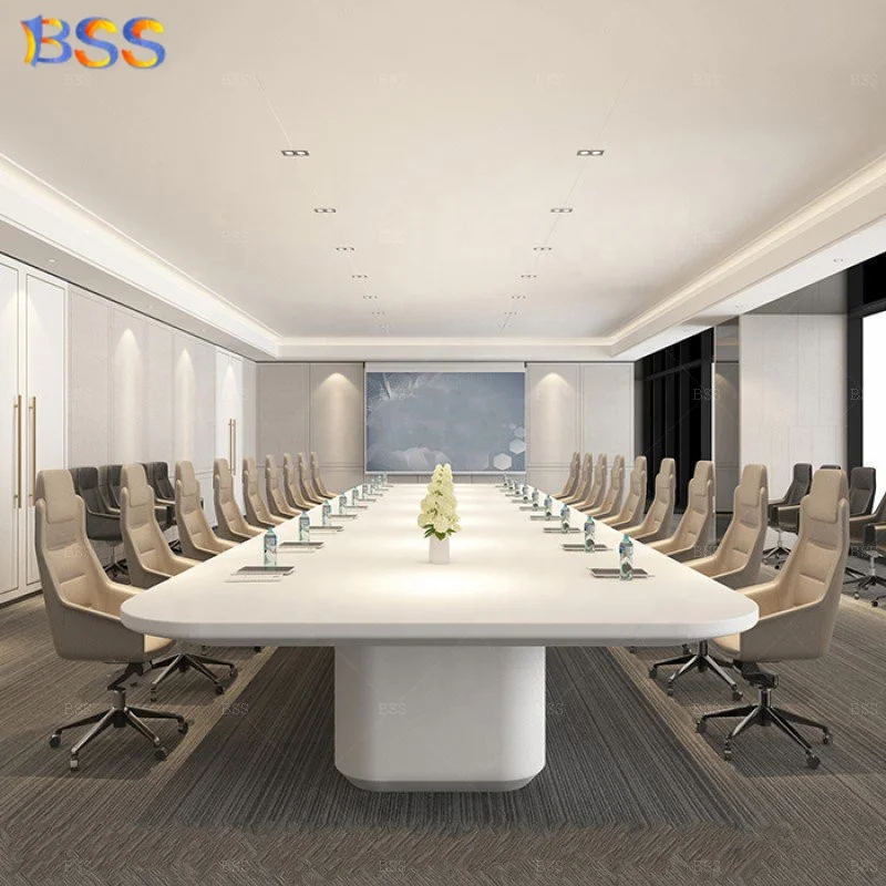 2023 Latest 7m Long Rectangle 20 Chairs Matte White Acrylic Marble Large Office Modern Boardroom Table Design