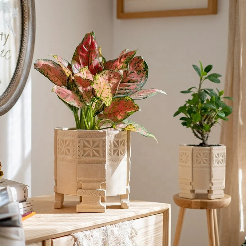 Moroccan Cement Pot Creative High-grade Succulents Tripod Flower Ware  Balcony Garden Decorative Ornaments