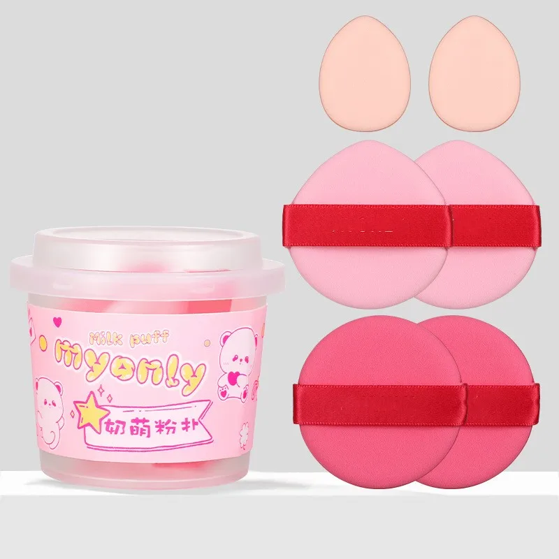wholesale Private Label logo Custom high quality Makeup Loose Powder Puff Soft round ribbon cotton Powder Puff for cosmetic
