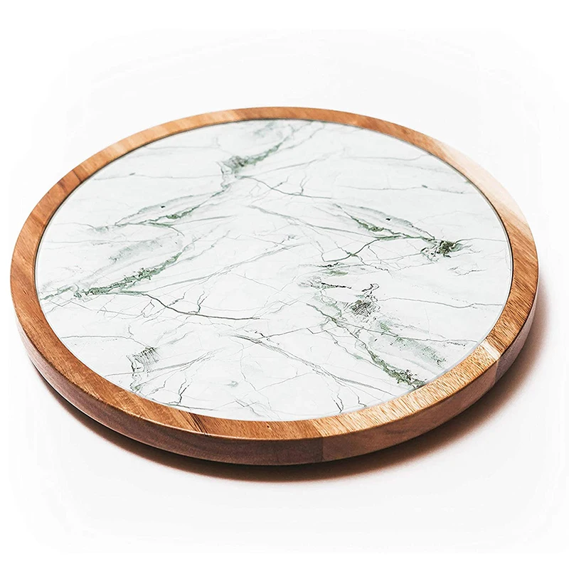 
2in1 Acacia Wood Glass Plate 12 inch lazy susan 