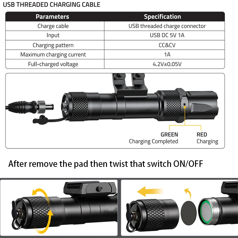 RichFire 2000LM Rechargeable Tactical Flashlight Green LED Laser Torch with 21700 Battery Water Proof for Camping Custom Logo