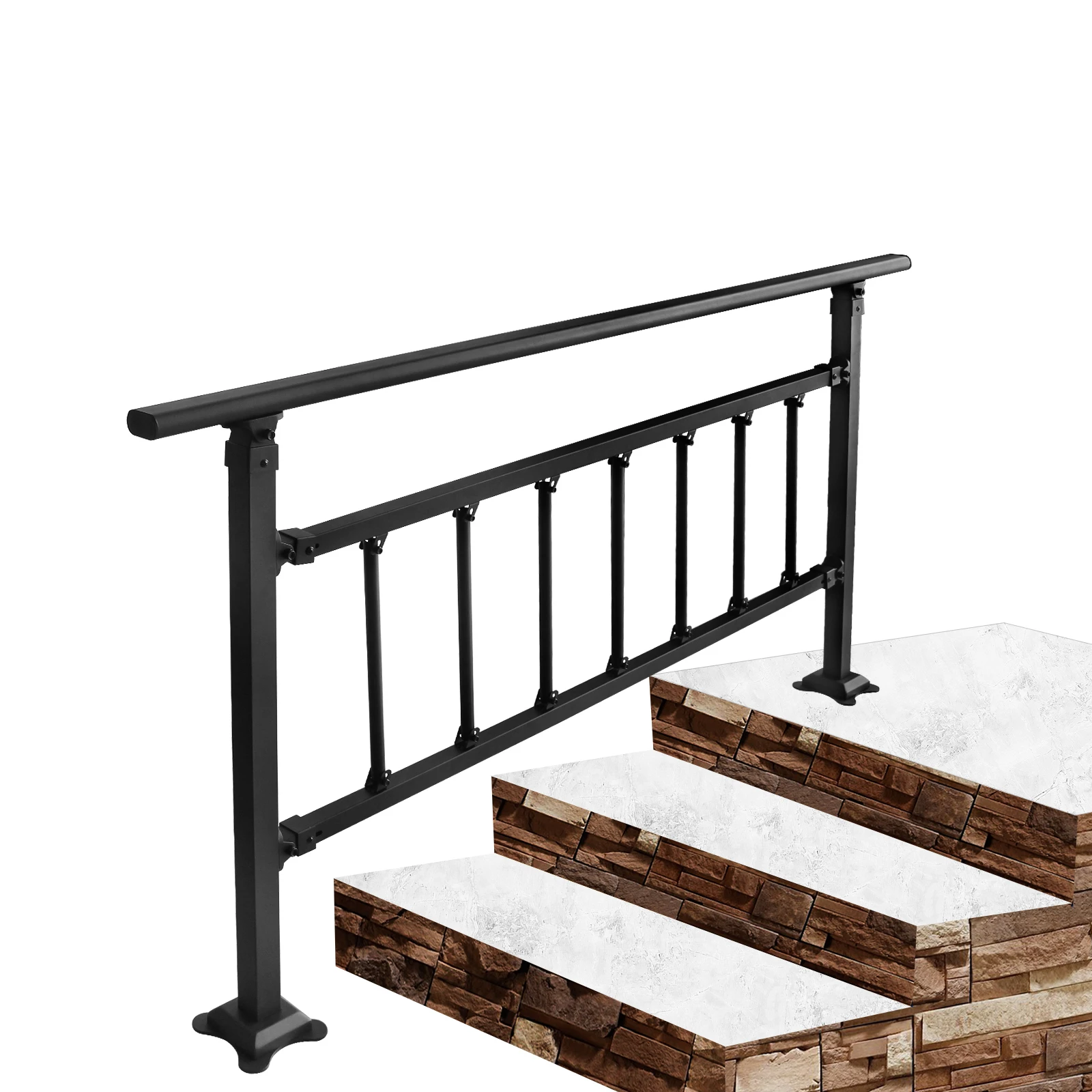 Iron Flexible Handrail Outdoor Metal Transitonal Handrail Balcony Deck Wrought Front Porch Fit 2 Steps Stair Railing Balustrade
