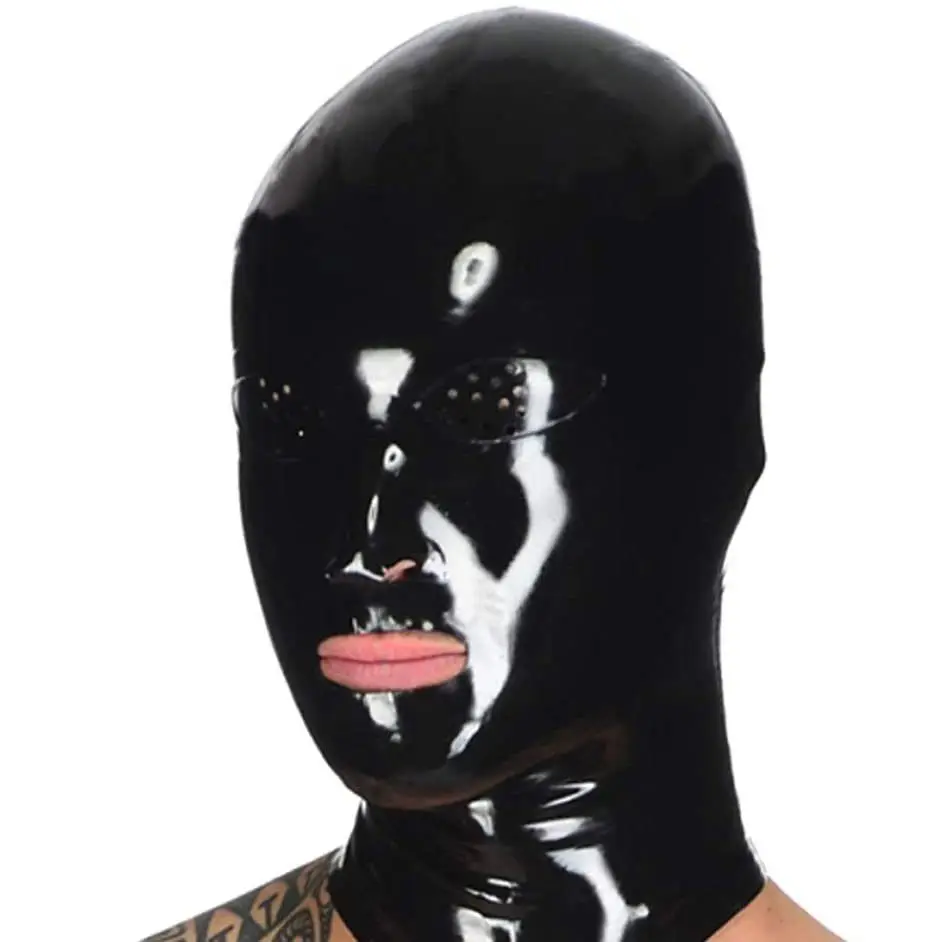 Latex Cap Hood Black Rubber Flight Helmet Perforated Eyes and Mouth Open Bsdm Sex Bundle