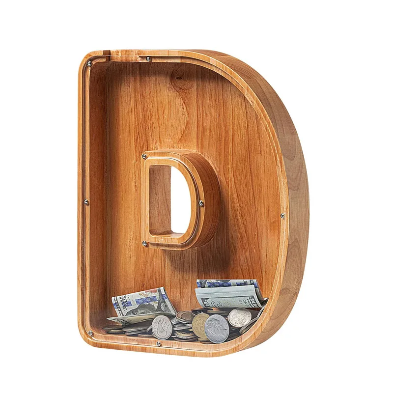 Hot Sale Piggy Alphabet Money Safe Coin Bank Jacket Wood letter piggy bank money boxes Wooden Piggy Bank