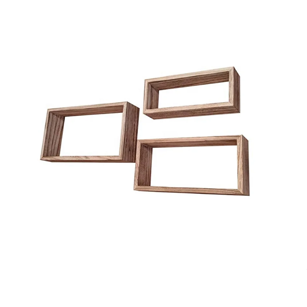 Set of 3 Rustic Farmhouse  Country Floating Wood Wall Shelves Rectangle Torched wooden wall shelves decorative display storage