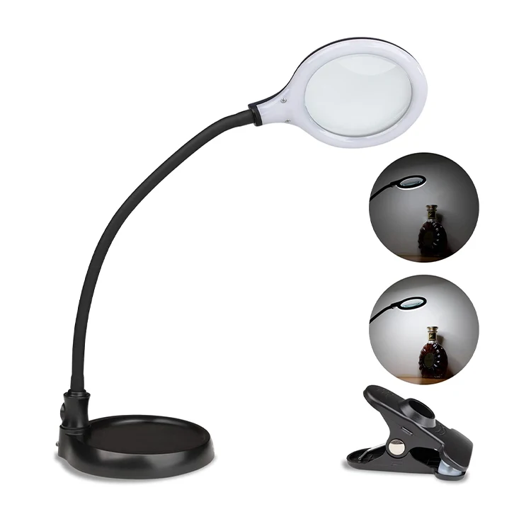 Led Table Lamp Flexible Arm Working Light Magnifying Glass Lens Craft Lamp Desk Base Task Lamp With Base