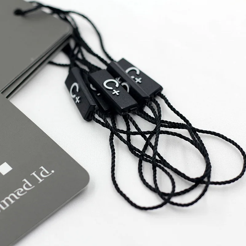 Custom 3D Embossed Brand Name Logo Garment Hangtag String Loop Plastic Seal Tag Sustainable Hang Tag String Lock