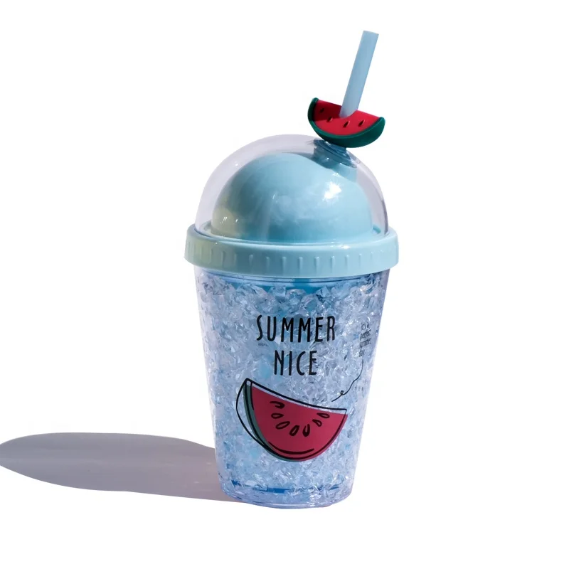 
Girlwill Summer Ice Cup Plastic Insulated Double Wall And Dome Lid Mugs Custom Water Tumbler With Straws And Silicone fruit 
