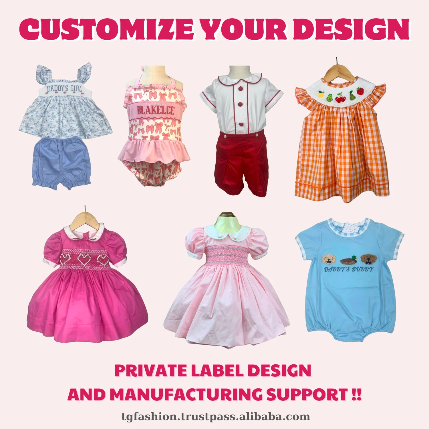 Apparel Luxury Smocked Children Clothing Kids Clothes For Baby Kid Set Pink Floral Bow Princesses OEM ODM Wholesale