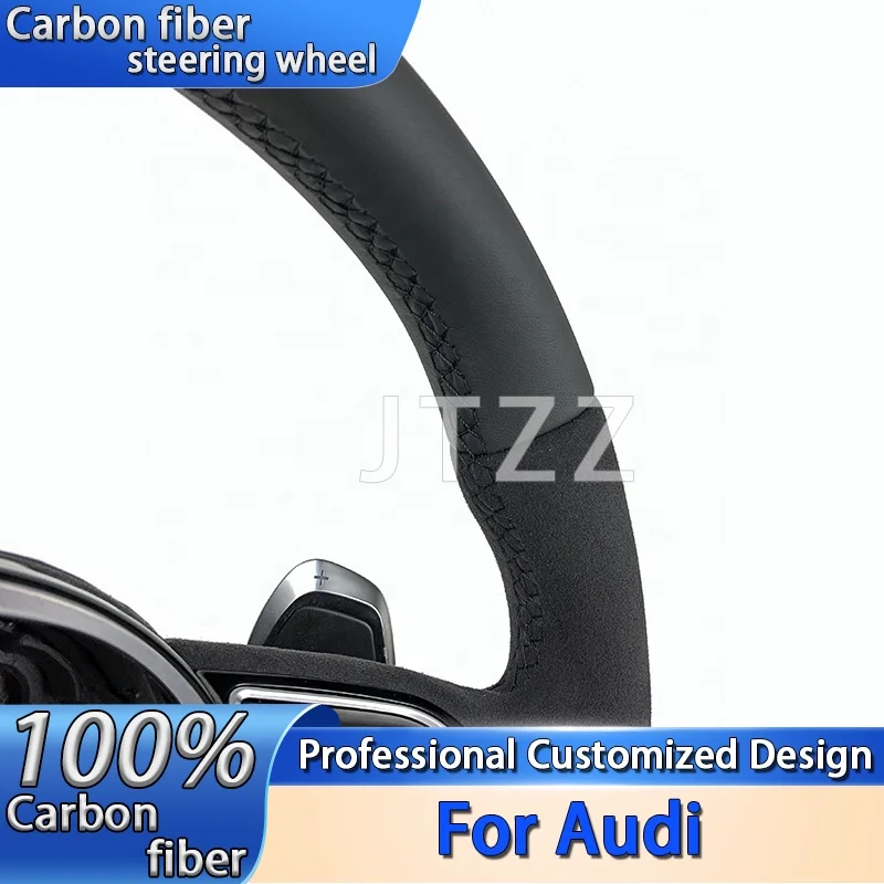 For Audi 2017-2021 RS3 RS4 RS5 A3 A4 A5 S3 S4 S5 Black genuine leather Alcantara suede steering wheel Car interior accessories