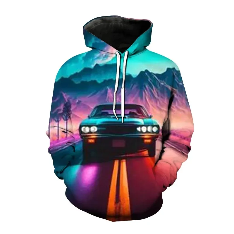 New Mens Sports Car Graphic Hoodie 3D Print Pullover Sweatshirts Tops Men Casual Loose Oversized Hooded Ropa Hombre Streetwear