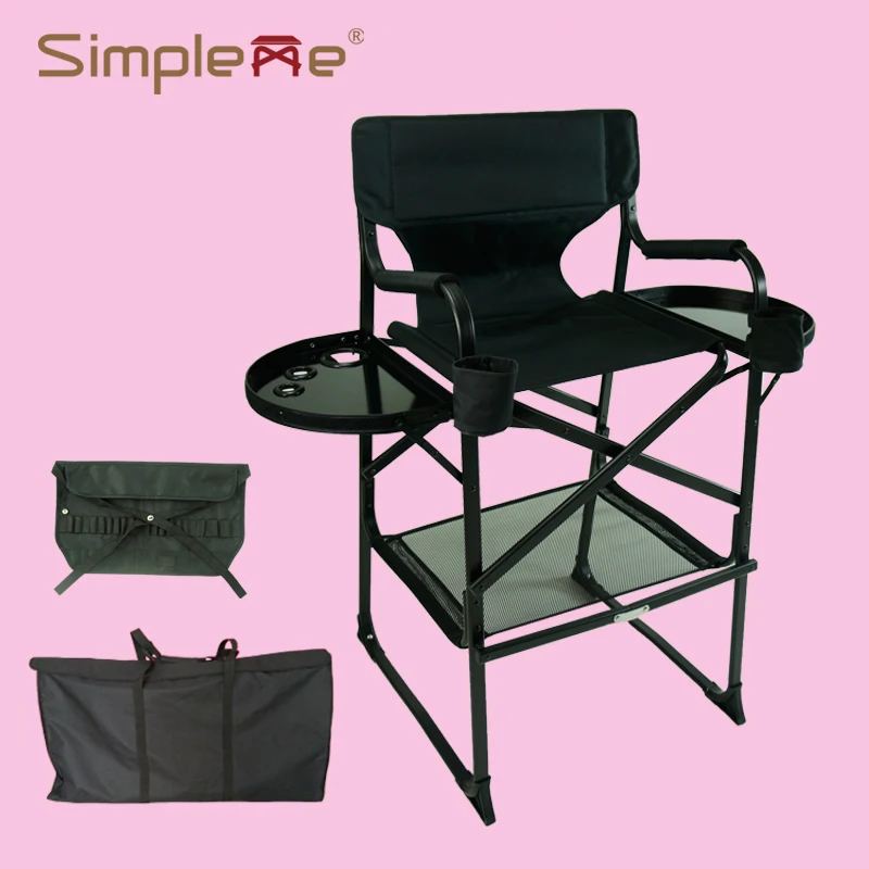 Aluminum Foldable Tall Director Makeup Artist Chair With Two Trays