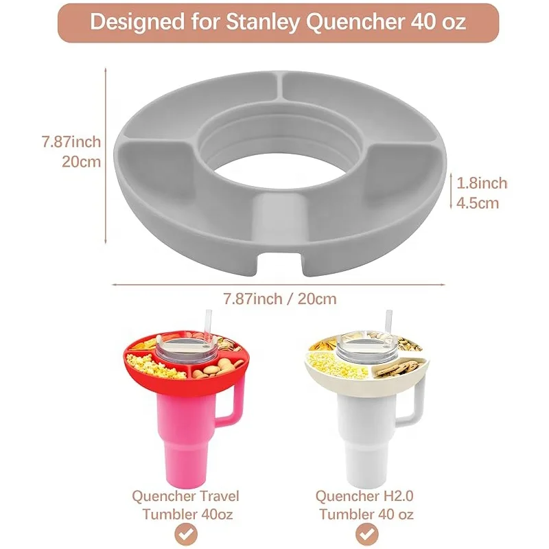 New Upgrade Silicone Reusable Snack Tray Bowl Ring Storage Containers For Stanley Cup 40oz Tumbler with Handle