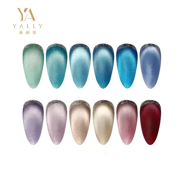 Semi Permanent Holographic Blue Spar Velvet 9D Cat Eye Magnetic UV Gel Polish 12 Colors Long Lasting for Winter Nail Art Design