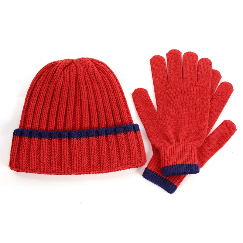 Wholesale Luxury Soft Knit beanie glove Set Winter Custom Women 100% Wool Gloves Warm Beanie Hats