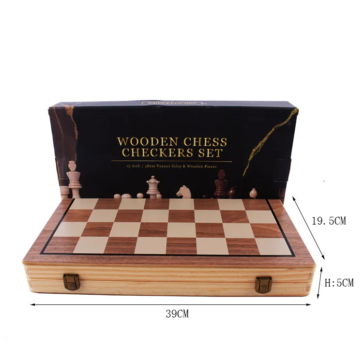 Handmade Portable Board Game Set Foldable Wooden Chess & Checkers Set with 2 Extra Queens for Adults and Kids travel chess