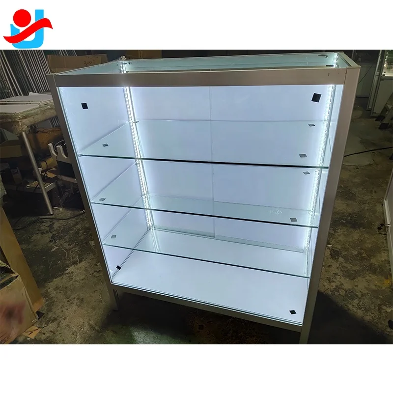Glass Lighted Cabinet Display Case Showcase Sliding Glass Door Lock