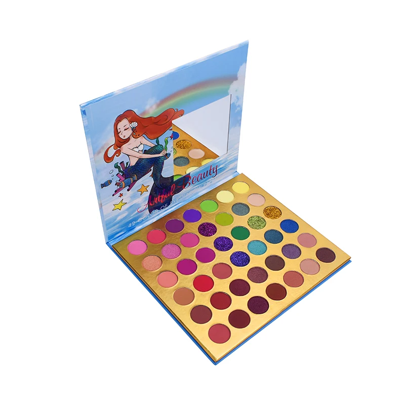 
42 Colors Mermaid Pigmented Eyeshadow Palette OEM Eyeshadow Waterproof Private Label Cosmetics 