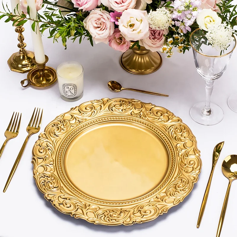 Пластиковые стеклянные розовые, черные, золотые пластины с ободом для зарядного устройства, украшение для свадебного стола, серебряная, белая, розовая пластина с бусинами для зарядного устройства для ужина оптом