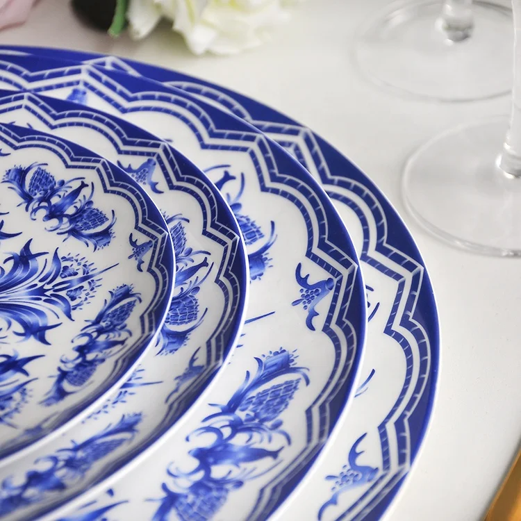 custom logo china tableware blue and white flower ceramic Dessert Plates set for wedding