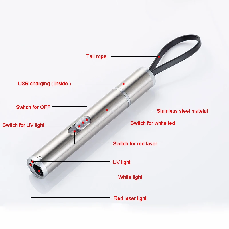 QXMOVING USB перезаряжаемые игрушки для тренировки кошек лазер 3 в 1 Gem факел 365nm Ультрафиолетовый черный свет фонарик брелок