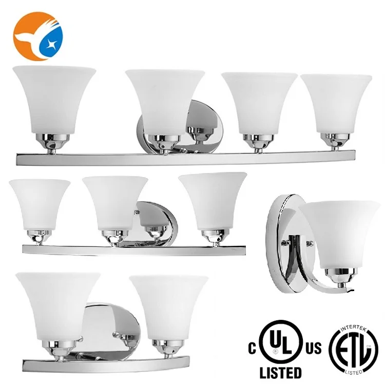 White glass mirror decor lighting fixture bathroom dressing table wall lamp 3 lights vanity Zhongshan factory made