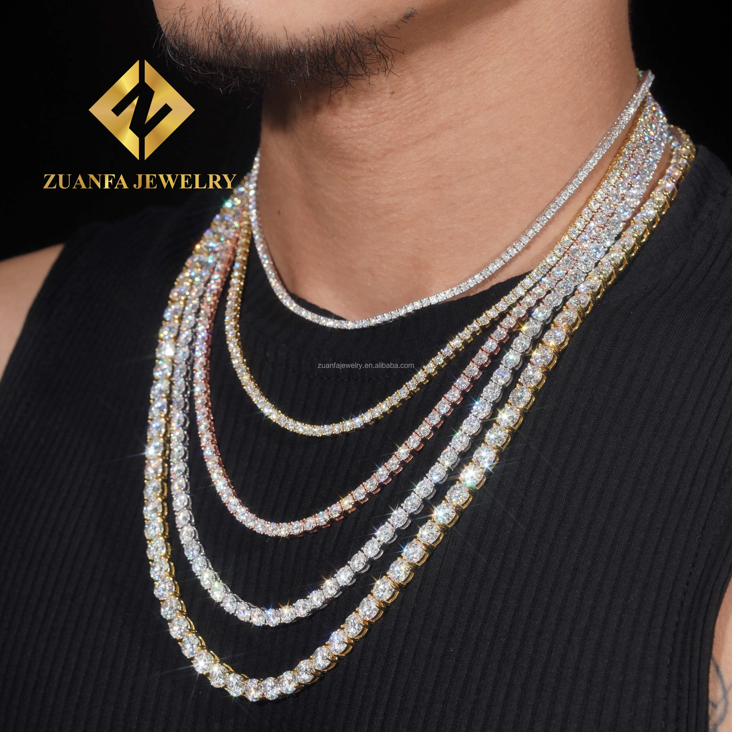 Best Selling Bulk Stock Iced Out Chains Silver S925 2mm 3mm 4mm 5mm 6.5mm VVS1 Moissanite Tennis Chain Necklace Women