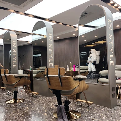 Modern New Barber Shop Mirror with LED Lamp Floor Full Body Hairdressing Mirror Hair Salon Barber Shop Special Mirror