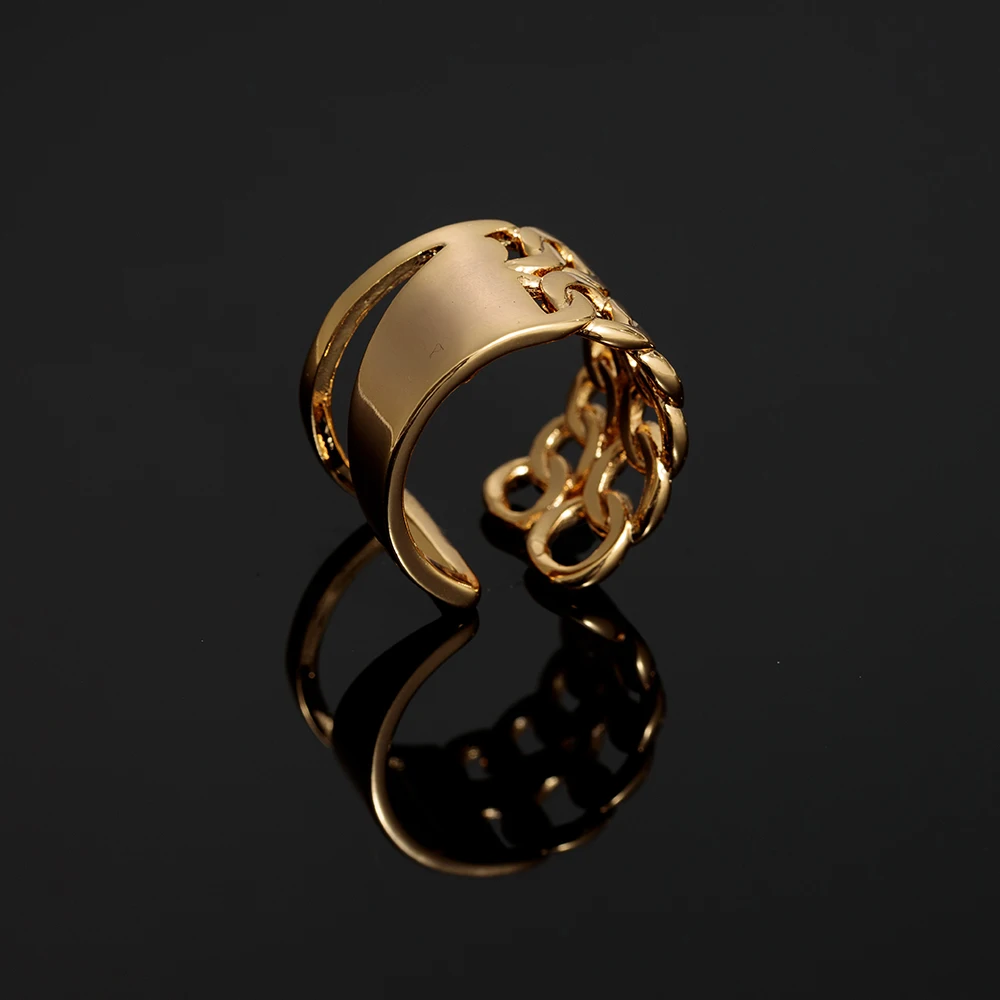 Real Gold Plated 13mm Rings for Men Chain Rings Biker mixed chain for women men open ring