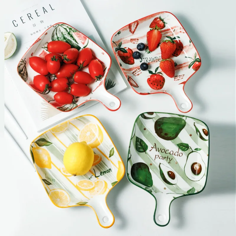 Ceramic Glaze Baking Tray Fruit Pattern Dinnerware Salad Plate Non-Slip Baking Dishes
