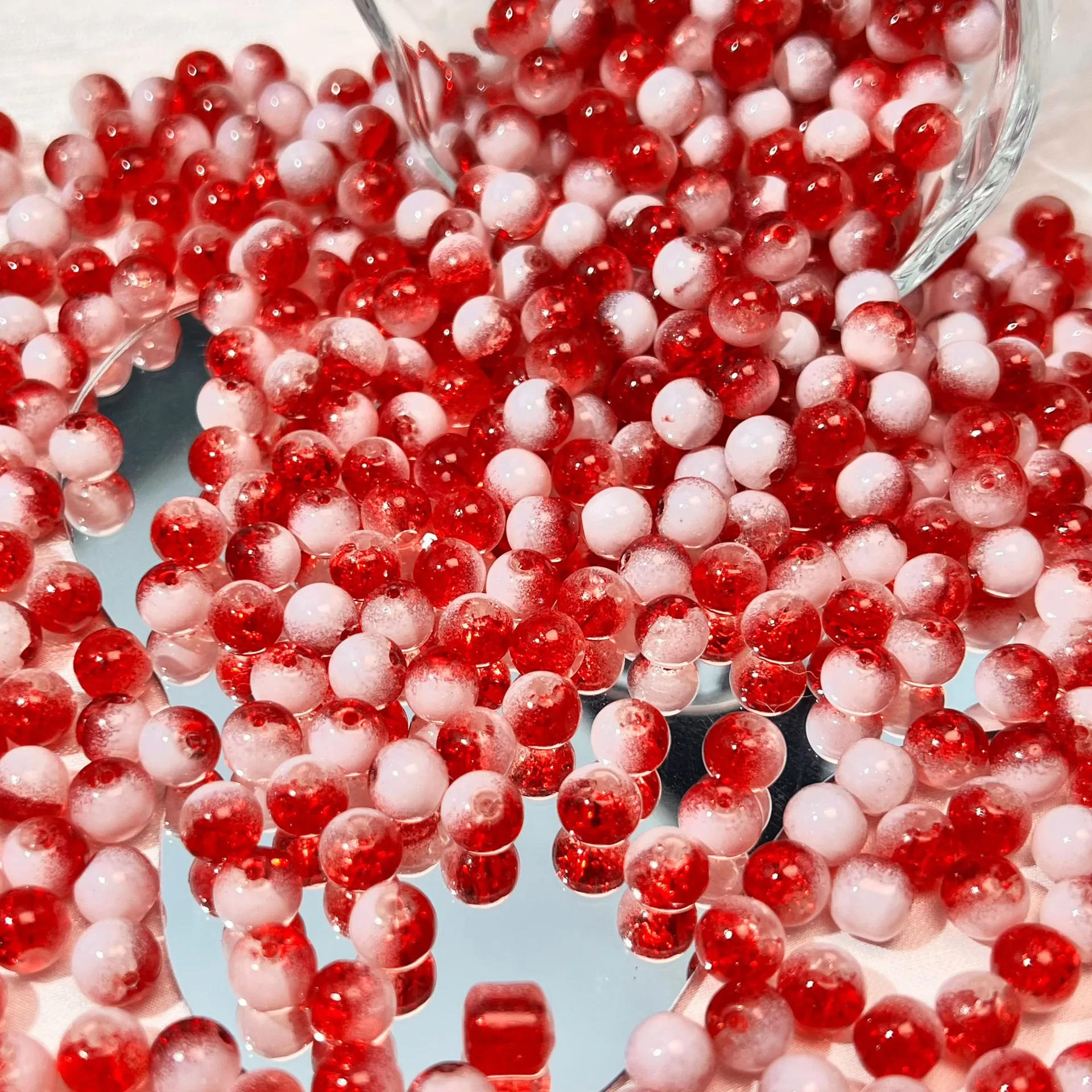 8/10mm Crystal Crackle Glass Beads White Clear Popcom Glass Round Ball Beads Sparking Loose Beads For Jewelry Making