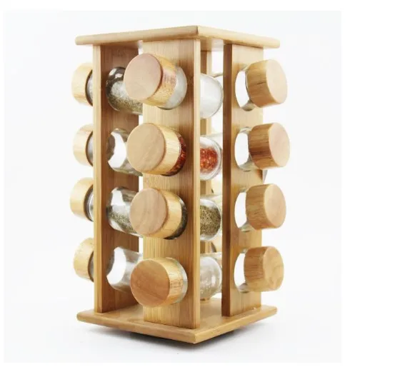 Bamboo 16 Filled Bottle Spice Rack Black Spice Rack Stackable 3-tier Kitchen Masala Box Spice Rack Rotating